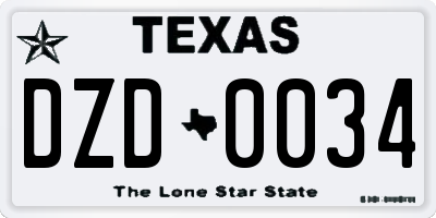 TX license plate DZD0034