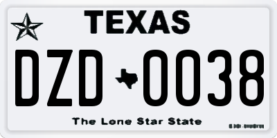 TX license plate DZD0038