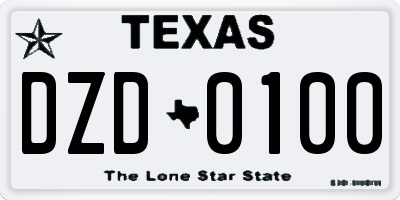 TX license plate DZD0100
