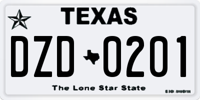 TX license plate DZD0201