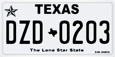 TX license plate DZD0203