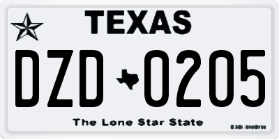 TX license plate DZD0205