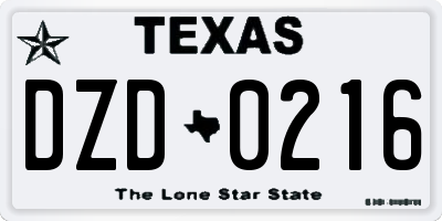 TX license plate DZD0216
