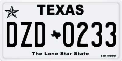 TX license plate DZD0233