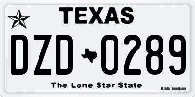 TX license plate DZD0289