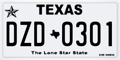 TX license plate DZD0301