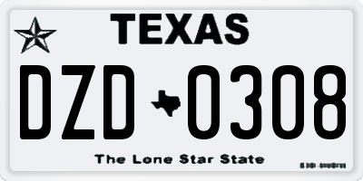 TX license plate DZD0308
