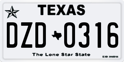 TX license plate DZD0316