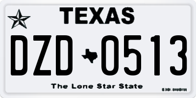 TX license plate DZD0513