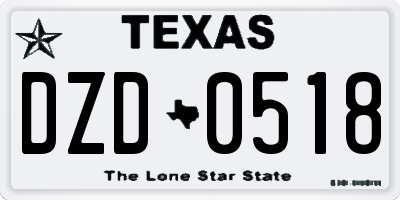 TX license plate DZD0518