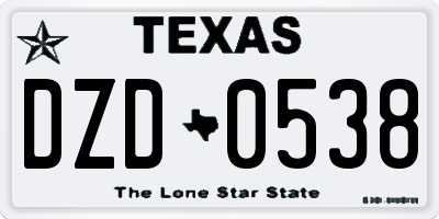TX license plate DZD0538