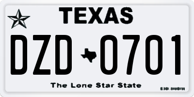 TX license plate DZD0701