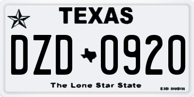 TX license plate DZD0920