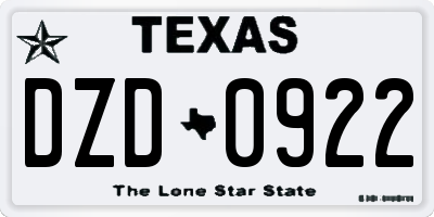TX license plate DZD0922
