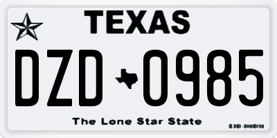 TX license plate DZD0985