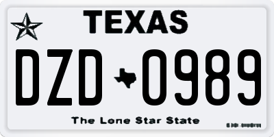TX license plate DZD0989