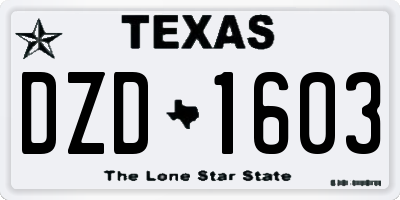 TX license plate DZD1603