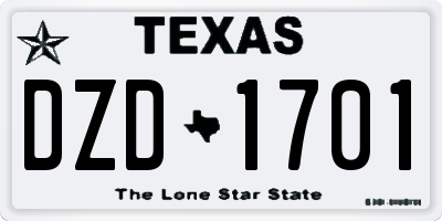 TX license plate DZD1701