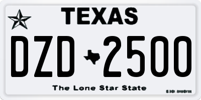 TX license plate DZD2500