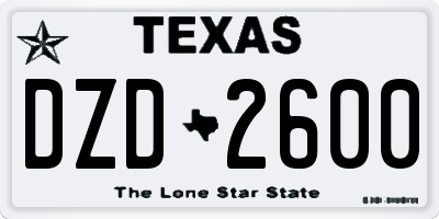 TX license plate DZD2600