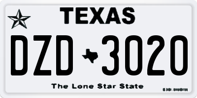 TX license plate DZD3020