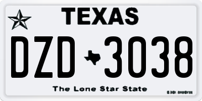 TX license plate DZD3038