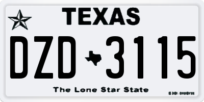 TX license plate DZD3115