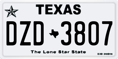 TX license plate DZD3807