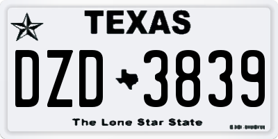 TX license plate DZD3839