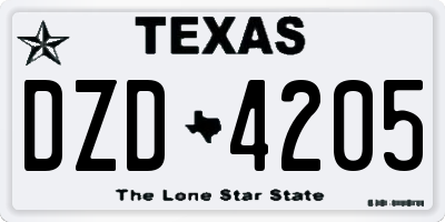 TX license plate DZD4205