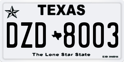 TX license plate DZD8003