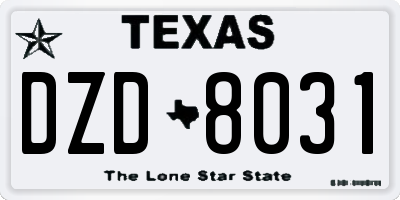 TX license plate DZD8031