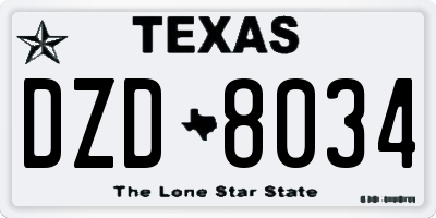 TX license plate DZD8034