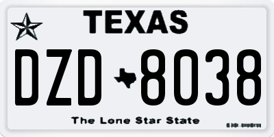 TX license plate DZD8038