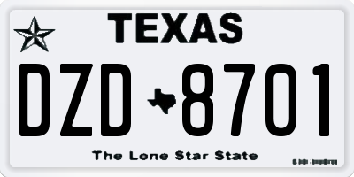 TX license plate DZD8701