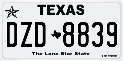 TX license plate DZD8839