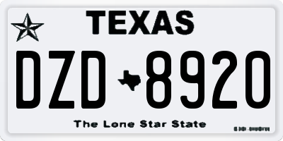 TX license plate DZD8920