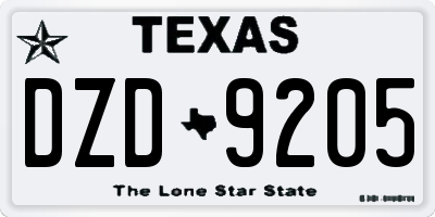 TX license plate DZD9205