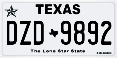TX license plate DZD9892