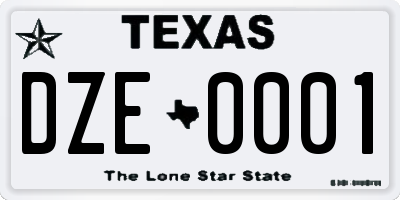 TX license plate DZE0001