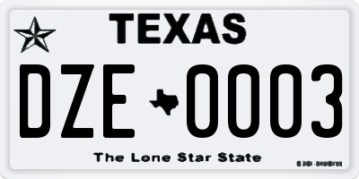 TX license plate DZE0003
