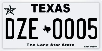 TX license plate DZE0005