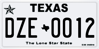 TX license plate DZE0012