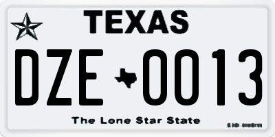 TX license plate DZE0013
