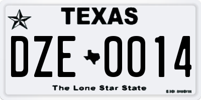 TX license plate DZE0014