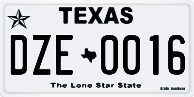 TX license plate DZE0016