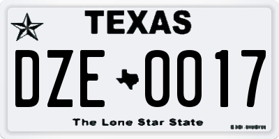 TX license plate DZE0017