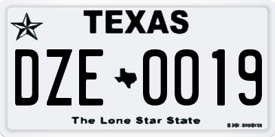 TX license plate DZE0019