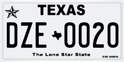 TX license plate DZE0020