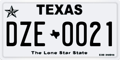 TX license plate DZE0021